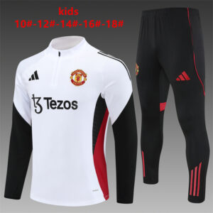 Manchester United 2025-26 White Half Zip Long Sleeve Kids Training Kit