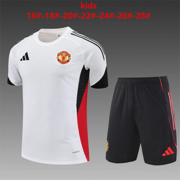 Manchester United 2025-26 White Short Sleeve Kids Training Kit