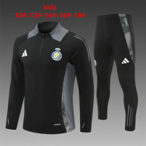 Al-Nassr 2024-25 Black Half Zip Long Sleeve Kids Training Kit
