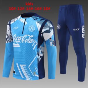 Napoli 2024-25 Light Blue Half Zip Long Sleeve Kids Training Kit
