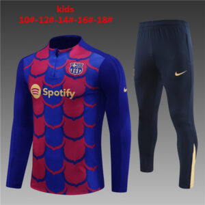 Barcelona 2024-25 Red Blue (Camo Edition) Half Zip Long Sleeve Kids Training Kit