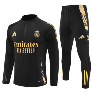 Real Madrid 2024-25 Black Gold Half Zip Long Sleeve Training Kit