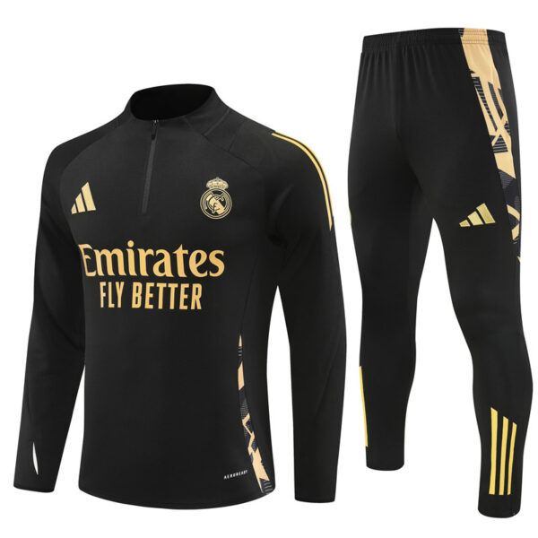 Real Madrid 2024-25 Black Gold Half Zip Long Sleeve Training Kit