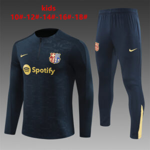 Barcelona 2024-25 Royal Blue (Embossed Edition) Half Zip Long Sleeve Kids Training Kit