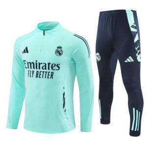 Real Madrid 2024-25 Turquoise Blue Half Zip Long Sleeve Training Kit