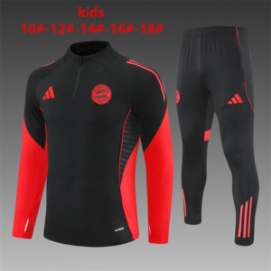 Bayern Munich 2025-26 Black Half Zip Long Sleeve Kids Training Kit