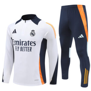 Real Madrid 2024-25 White Half Zip Long Sleeve Training Kit