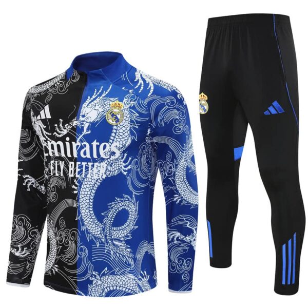 Real Madrid 2025-26 Black Blue  Half Zip Long Sleeve Training Kit