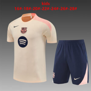 Barcelona 2025-26 Beige Short Sleeve Kids Training Kit