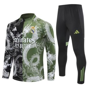 Real Madrid 2025-26 Black Green Half Zip Long Sleeve Training Kit