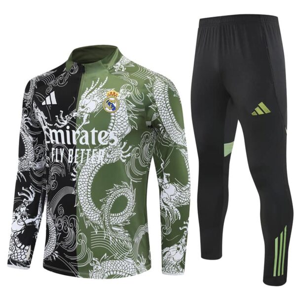 Real Madrid 2025-26 Black Green Half Zip Long Sleeve Training Kit