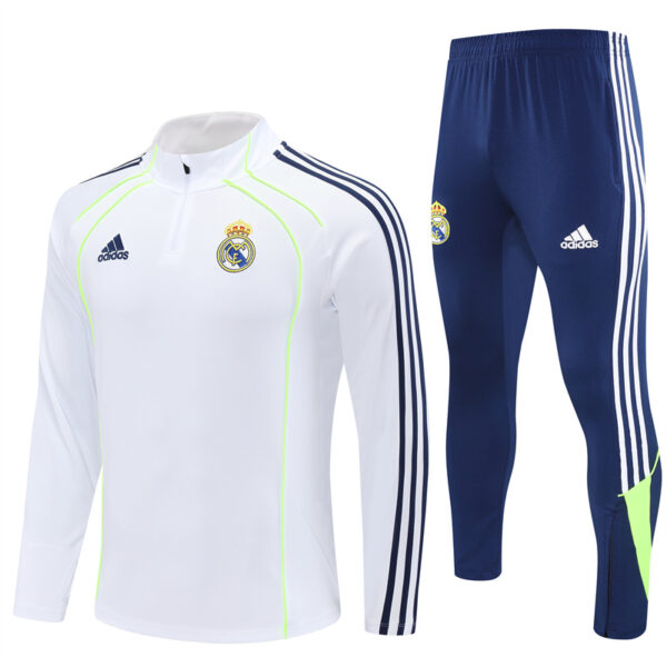 Real Madrid 2025-26 White Green Half Zip Long Sleeve Training Kit