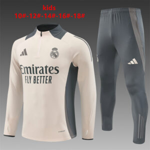 Real Madrid 2024-25 Apricot Half Zip Long Sleeve Kids Training Kit