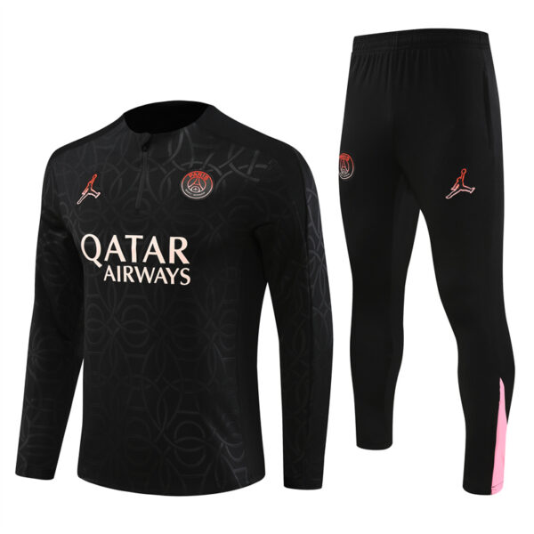 PSG Jordan 2024-25 Black (Embossed Edition) Half Zip Long Sleeve Training Kit