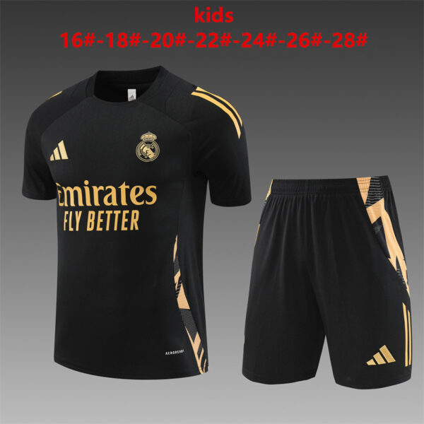 Real Madrid 2024-25 Black Gold Short Sleeve Kids Training Kit