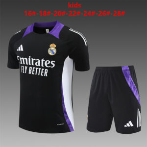 Real Madrid 2024-25 Black Purple Short Sleeve Kids Training Kit