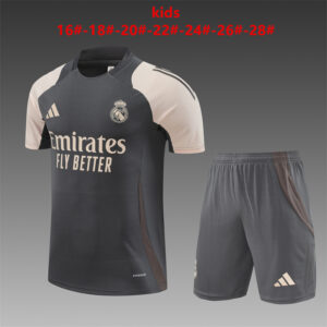 Real Madrid 2024-25 Dark Grey Short Sleeve Kids Training Kit