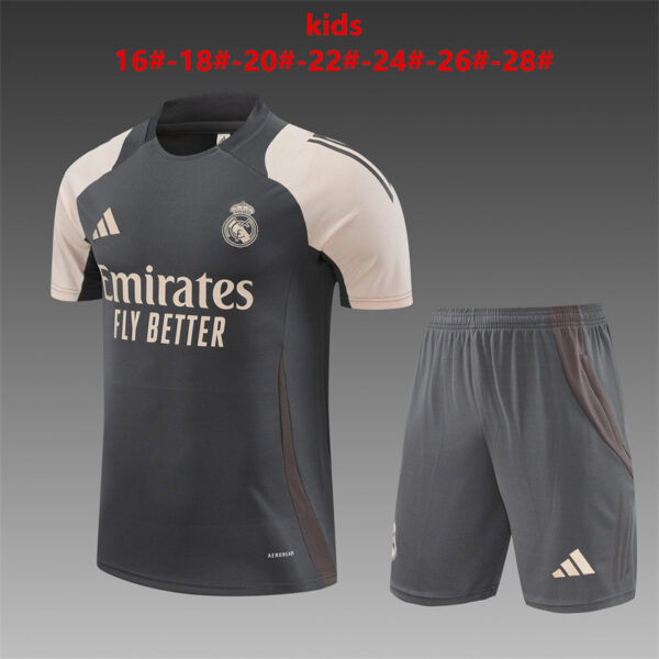 Real Madrid 2024-25 Dark Grey Short Sleeve Kids Training Kit