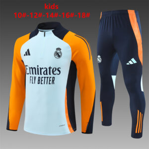 Real Madrid 2024-25 Light Blue Half Zip Long Sleeve Kids Training Kit