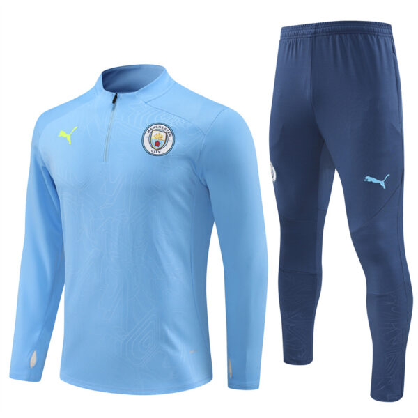Manchester City 2024-25 Light Blue (Embossed Edition) Half Zip Long Sleeve Training Kit