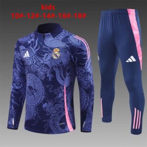 Real Madrid 2024-25 Royal Blue Dragon Half Zip Long Sleeve Kids Training Kit