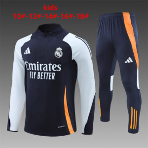 Real Madrid 2024-25 Royal Blue Half Zip Long Sleeve Kids Training Kit