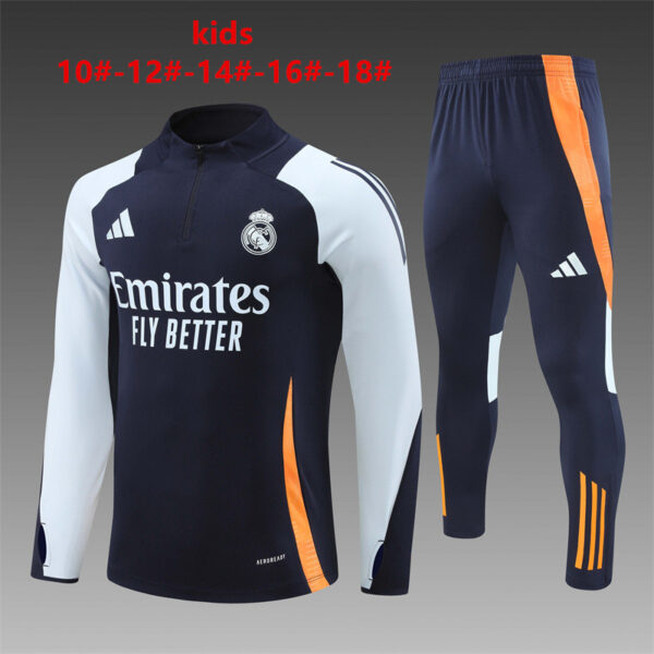Real Madrid 2024-25 Royal Blue Half Zip Long Sleeve Kids Training Kit