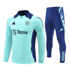 Manchester United 2024-25 Turquoise Blue Half Zip Long Sleeve Training Kit