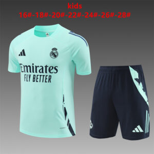 Real Madrid 2024-25 Turquoise Blue Short Sleeve Kids Training Kit