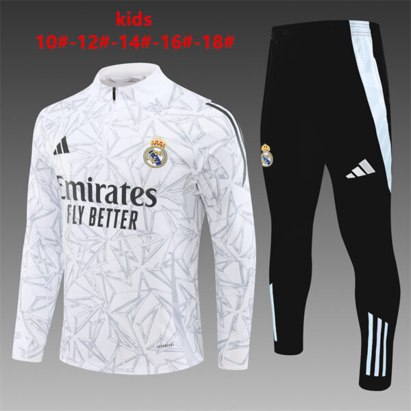 Real Madrid 2024-25 White Grey (Camo Edition) Half Zip Long Sleeve Kids Training Kit