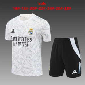 Real Madrid 2024-25 White Grey (Camo Edition) Short Sleeve Kids Training Kit