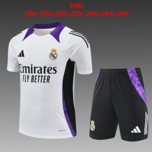 Real Madrid 2024-25 White Purple Short Sleeve Kids Training Kit