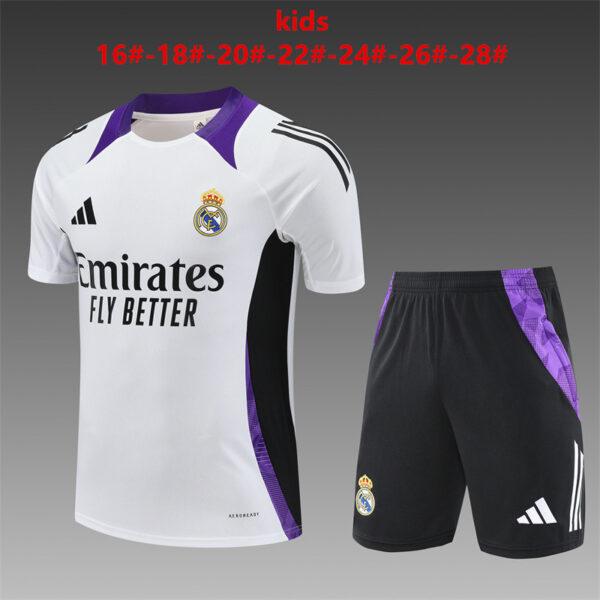 Real Madrid 2024-25 White Purple Short Sleeve Kids Training Kit