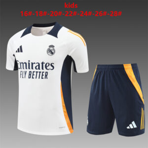Real Madrid 2024-25 White Short Sleeve Kids Training Kit