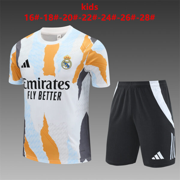 Real Madrid 2024-25 Yellow White (Camo Edition) Short Sleeve Kids Training Kit