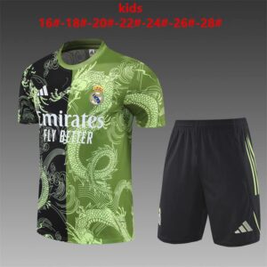 Real Madrid 2025-26 Black Green Dragon Short Sleeve Kids Training Kit