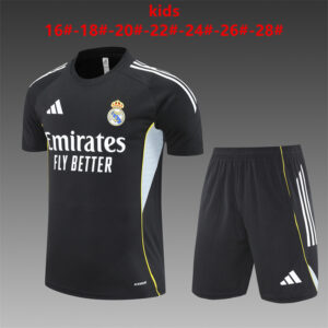 Real Madrid 2025-26 Black Short Sleeve Kids Training Kit