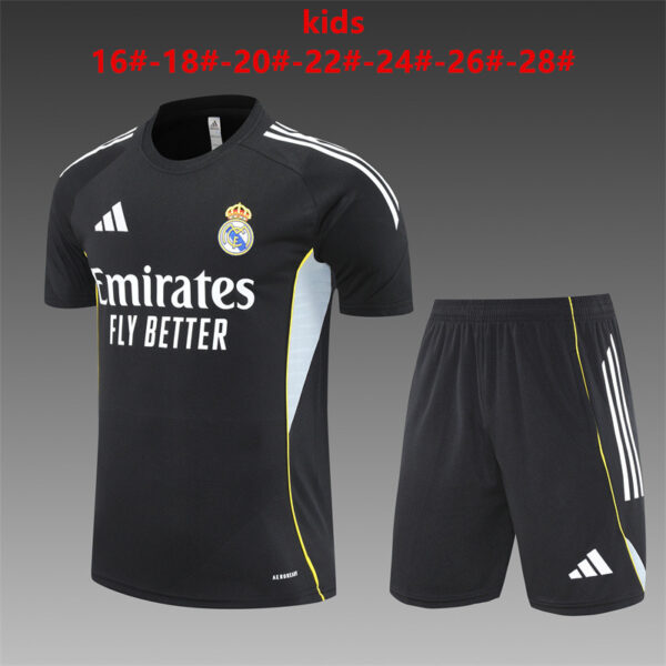 Real Madrid 2025-26 Black Short Sleeve Kids Training Kit