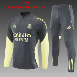 Real Madrid 2025-26 Dark Grey Half Zip Long Sleeve Kids Training Kit