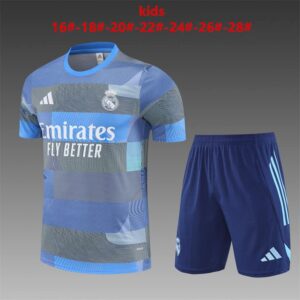 Real Madrid 2025-26 Light Blue (Camo Edition) Short Sleeve Kids Training Kit