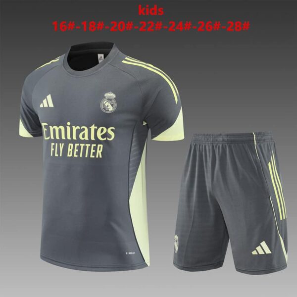 Real Madrid 2025-26 Dark Grey Short Sleeve Kids Training Kit