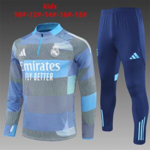 Real Madrid 2025-26 Light Blue (Camo Edition) Half Zip Long Sleeve Kids Training Kit