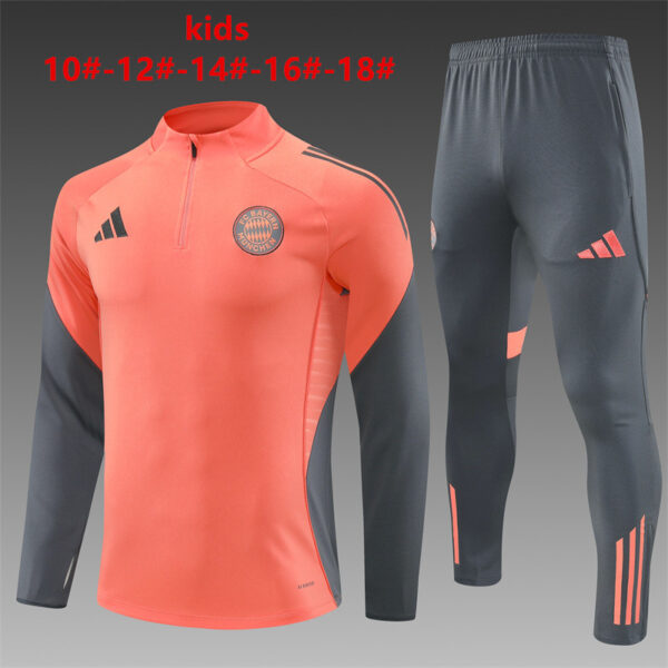 Bayern Munich 2025-26 Orange Half Zip Long Sleeve Kids Training Kit