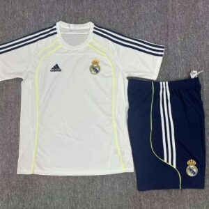 Real Madrid 2025-26 White Navy Green Short Sleeve Kids Training Kit