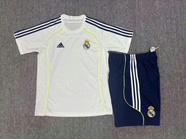 Real Madrid 2025-26 White Navy Green Short Sleeve Kids Training Kit