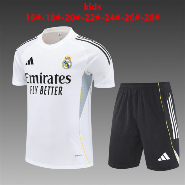 Real Madrid 2025-26 White Short Sleeve Kids Training Kit