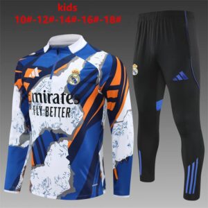 Real Madrid 2025-26 Yellow Blue (Camo Edition) Half Zip Long Sleeve Kids Training Kit