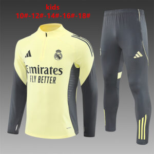 Real Madrid 2025-26 Yellow Half Zip Long Sleeve Kids Training Kit