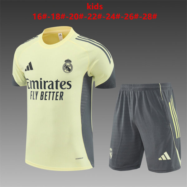 Real Madrid 2025-26 Yellow Short Sleeve Kids Training Kit