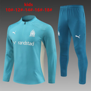 Marseille 2024-25 Lake Green Half Zip Long Sleeve Kids Training Kit